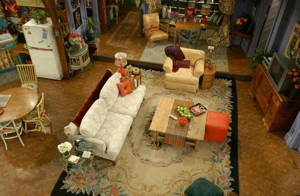 Top view of Monica's apartment in Friends - large rug in the living room